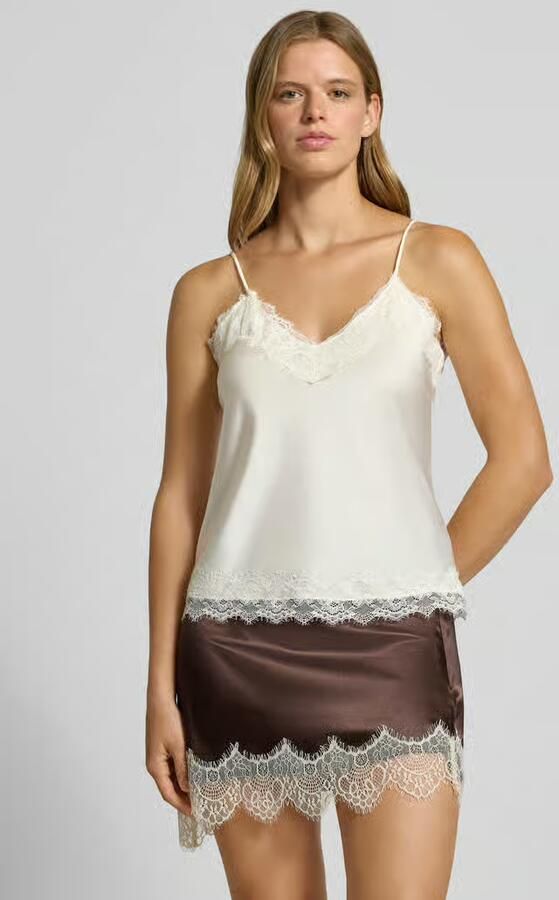 REVIEW Regular fit top van satijn met kant - Foto 2