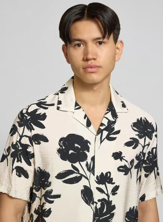 REVIEW modern fit vrijetijdsoverhemd van viscosemix met reverskraag