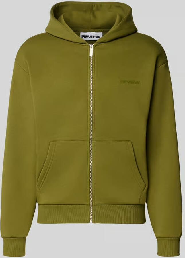 REVIEW relaxed fit sweatjack van katoenmix met capuchon