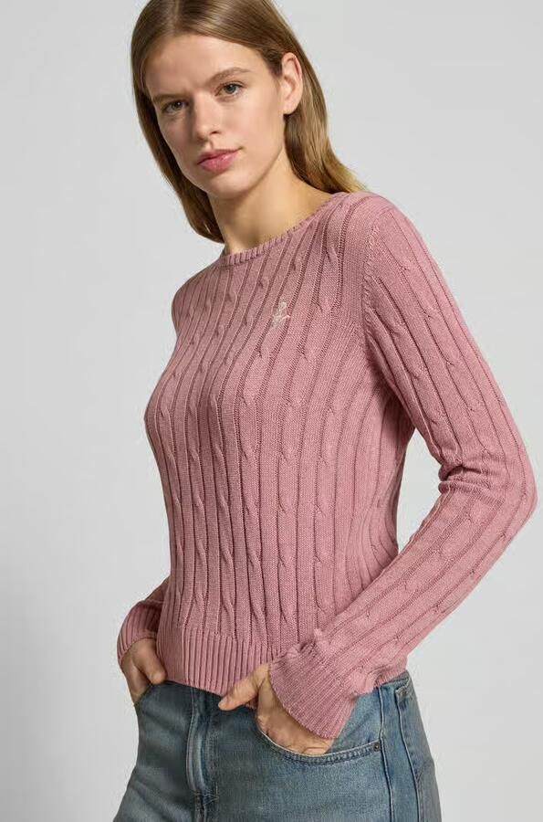 REVIEW Slim fit gebreide pullover met ronde hals en kabelpatroon