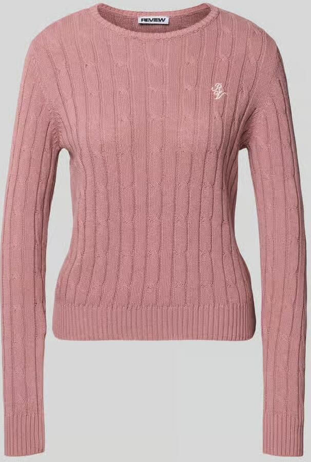 REVIEW Slim fit gebreide pullover met ronde hals en kabelpatroon - Foto 2