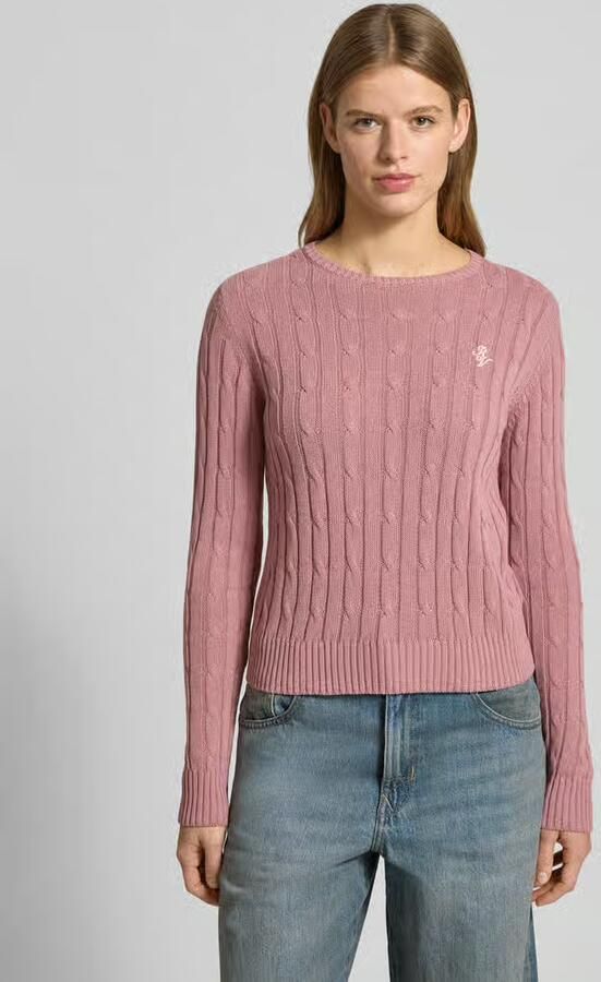 REVIEW Slim fit gebreide pullover met ronde hals en kabelpatroon - Foto 4