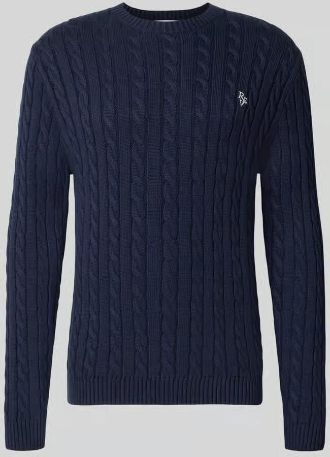 REVIEW Slim fit gebreide pullover van pure katoen met kabelpatroon