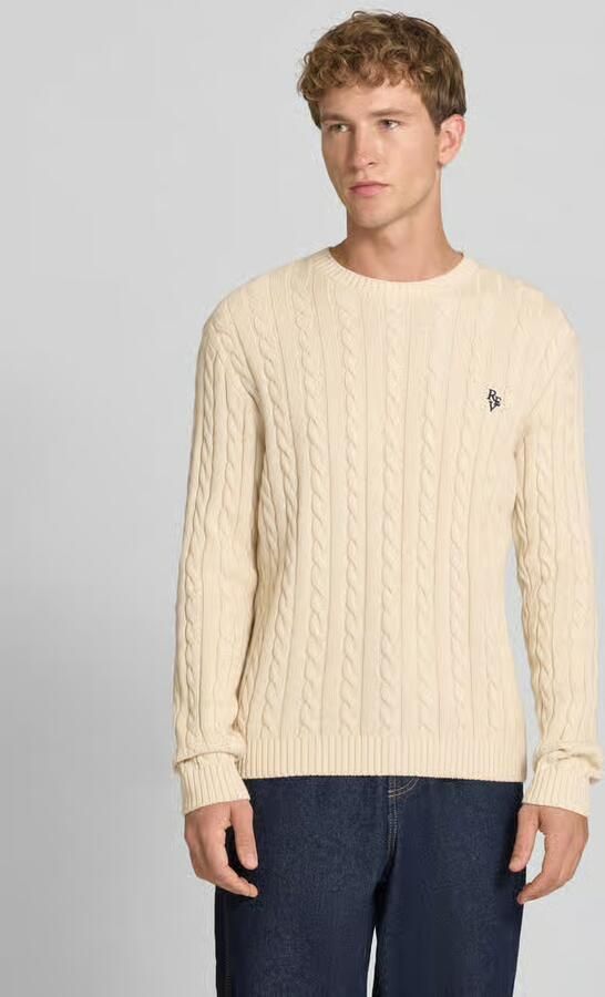 REVIEW Slim fit gebreide pullover van pure katoen met kabelpatroon - Foto 3