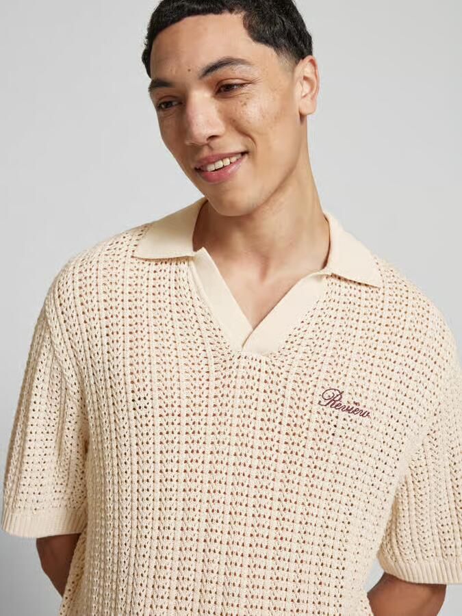 REVIEW slim fit poloshirt in haakwerk-look