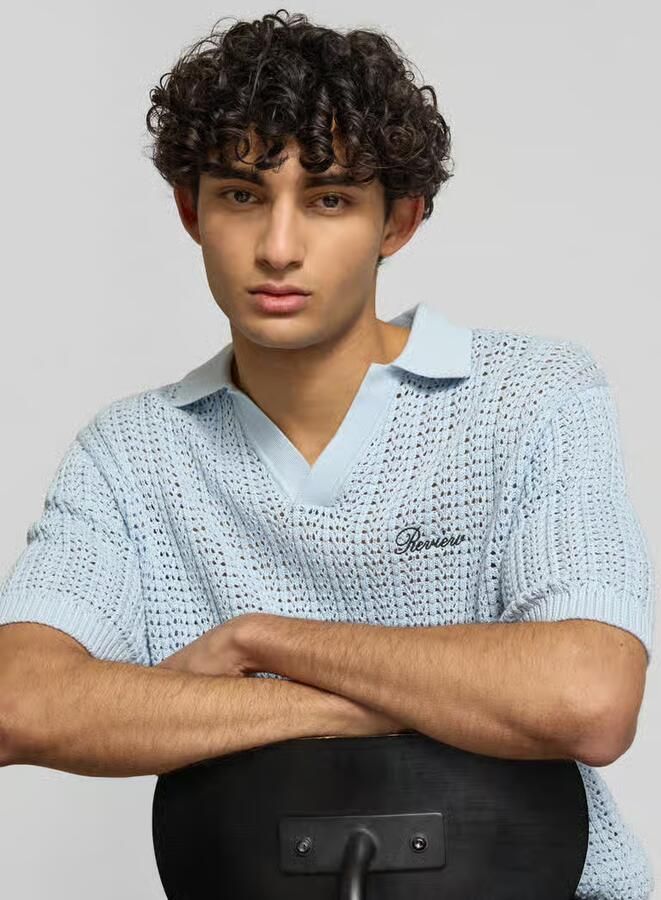 REVIEW slim fit poloshirt in haakwerk-look
