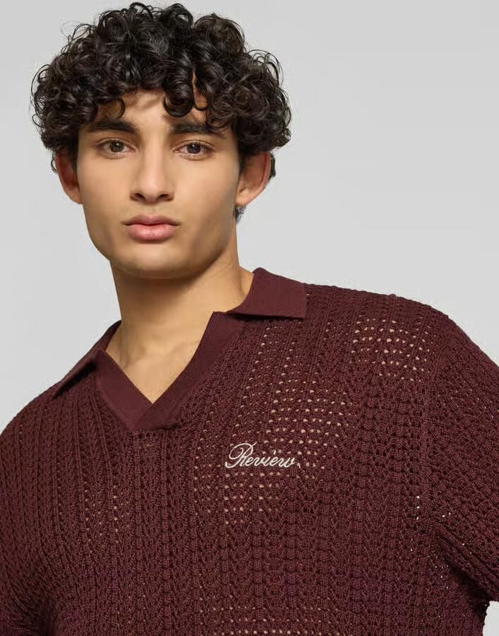 REVIEW slim fit poloshirt in haakwerk-look