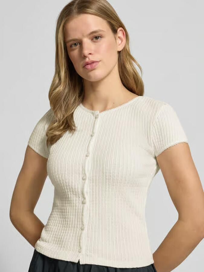 REVIEW slim fit T-shirt met doorlopende knoopsluiting model 'AJOUR'