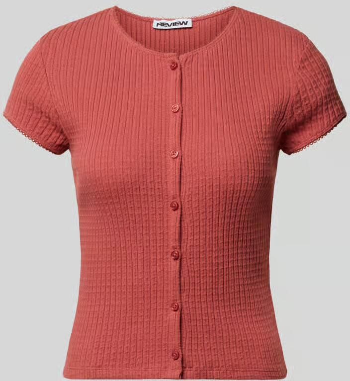 REVIEW slim fit T-shirt met doorlopende knoopsluiting model 'AJOUR' - Foto 2