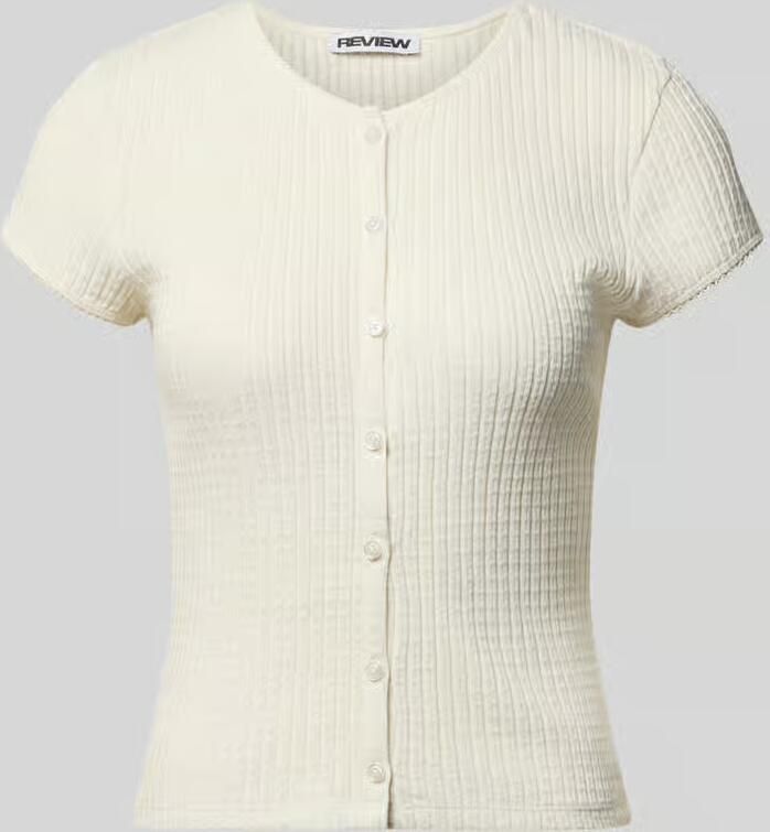 REVIEW slim fit T-shirt met doorlopende knoopsluiting model 'AJOUR' - Foto 2