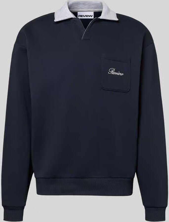 REVIEW Sweatshirt met contrastkraag en Borstzak met geborduurd logo