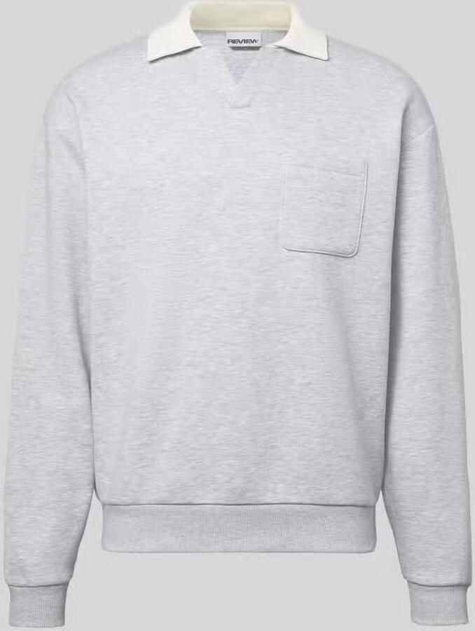 REVIEW Sweatshirt met contrastkraag en Borstzak met geborduurd logo