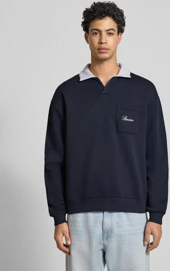 REVIEW Sweatshirt met contrastkraag en Borstzak met geborduurd logo - Foto 3