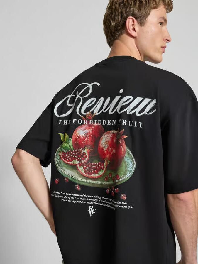 REVIEW T-shirt met logo- en statementprint