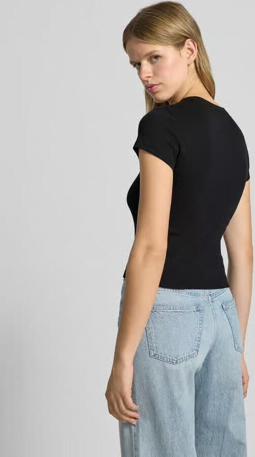 Review T-shirt met motiefstitching en ronde hals