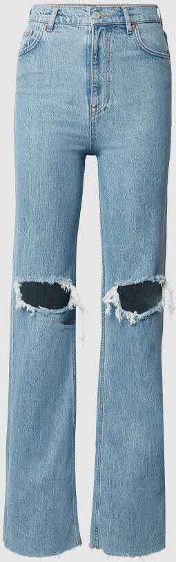 Review Wide leg high waist jeans met stretch