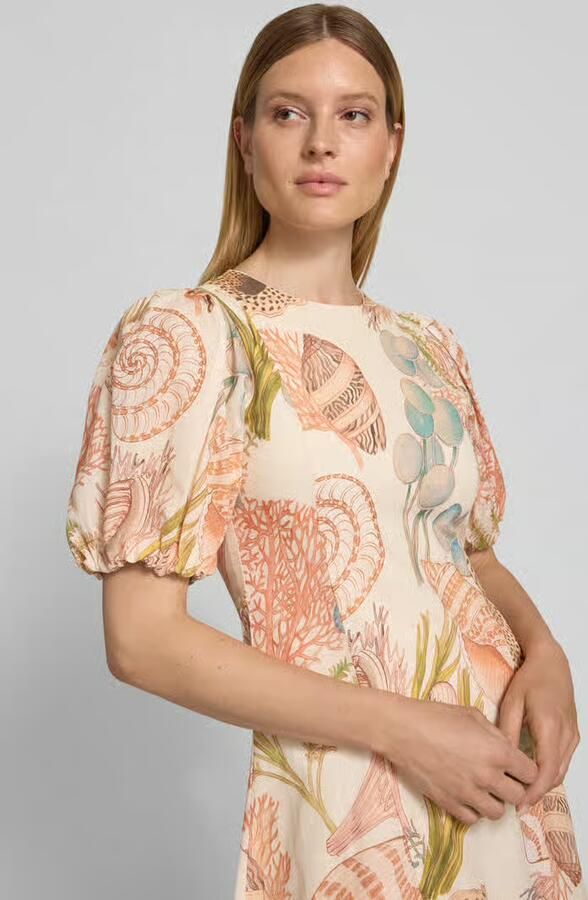 Rich & Royal midi-jurk in all-over look met pofmouwen