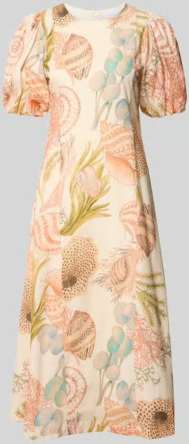 Rich & Royal midi-jurk in all-over look met pofmouwen - Foto 2