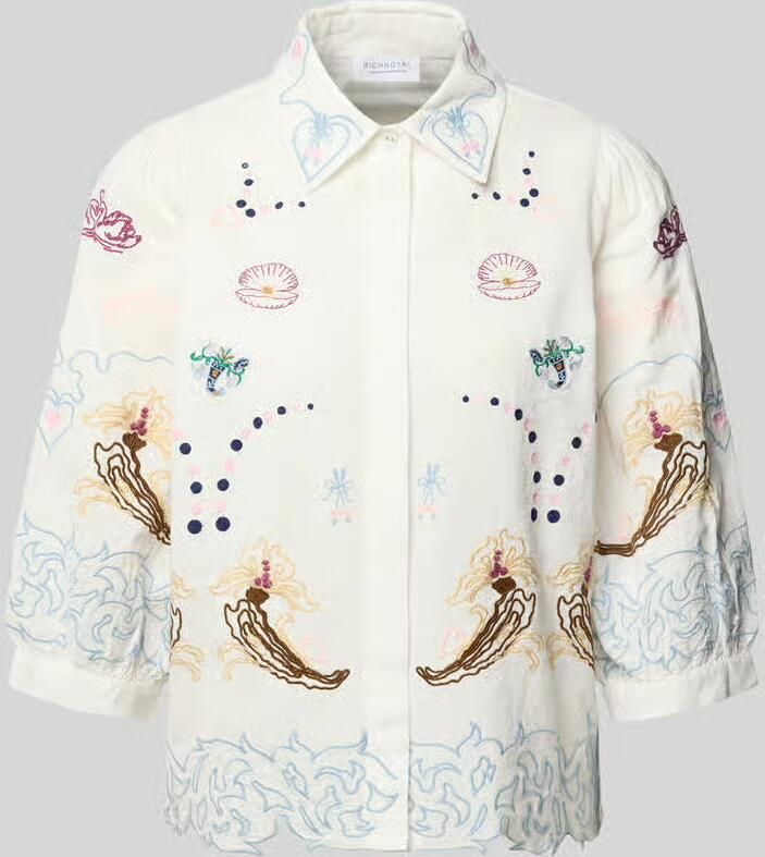 Rich & Royal regular fit blouse van mix van katoen en linnen met stitchings