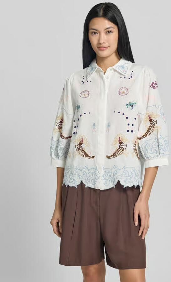 Rich & Royal regular fit blouse van mix van katoen en linnen met stitchings - Foto 3