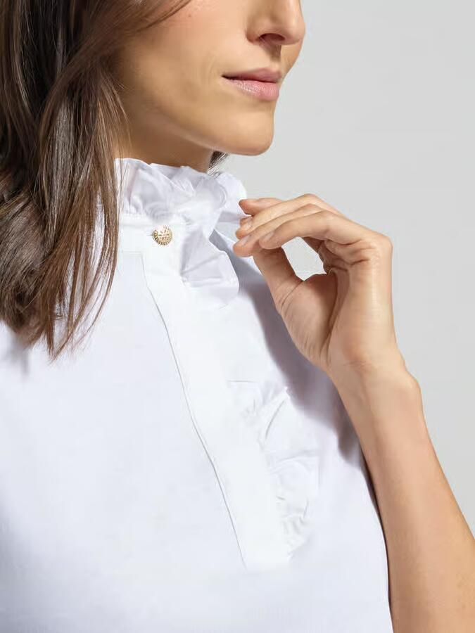 Rich & Royal T-shirt met opstaande kraag en ruches