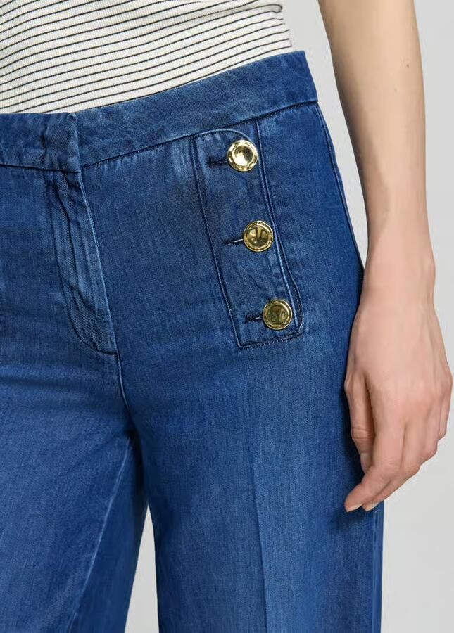 Rich & Royal Wide leg jeans met sierrijknopen en Franse steekzakken