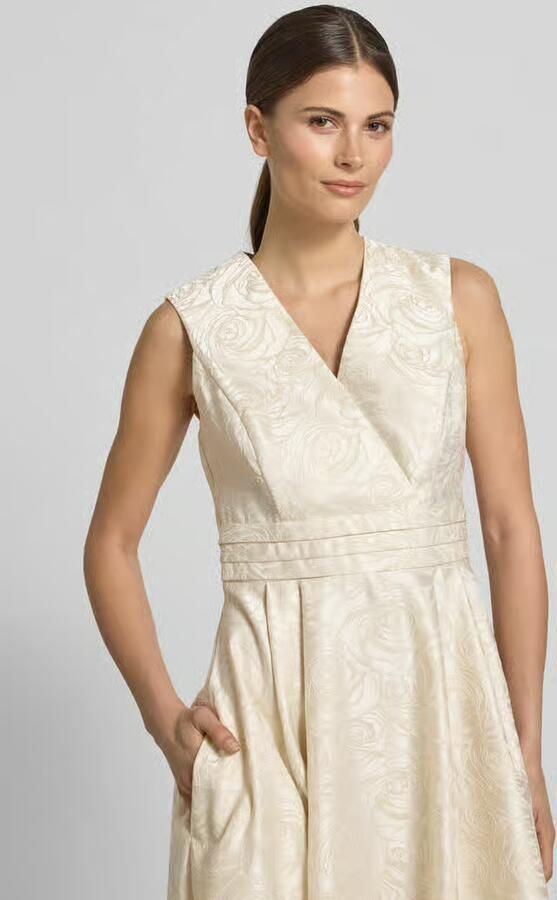 RINASCIMENTO regular fit midi-jurk met florale all-over stitching