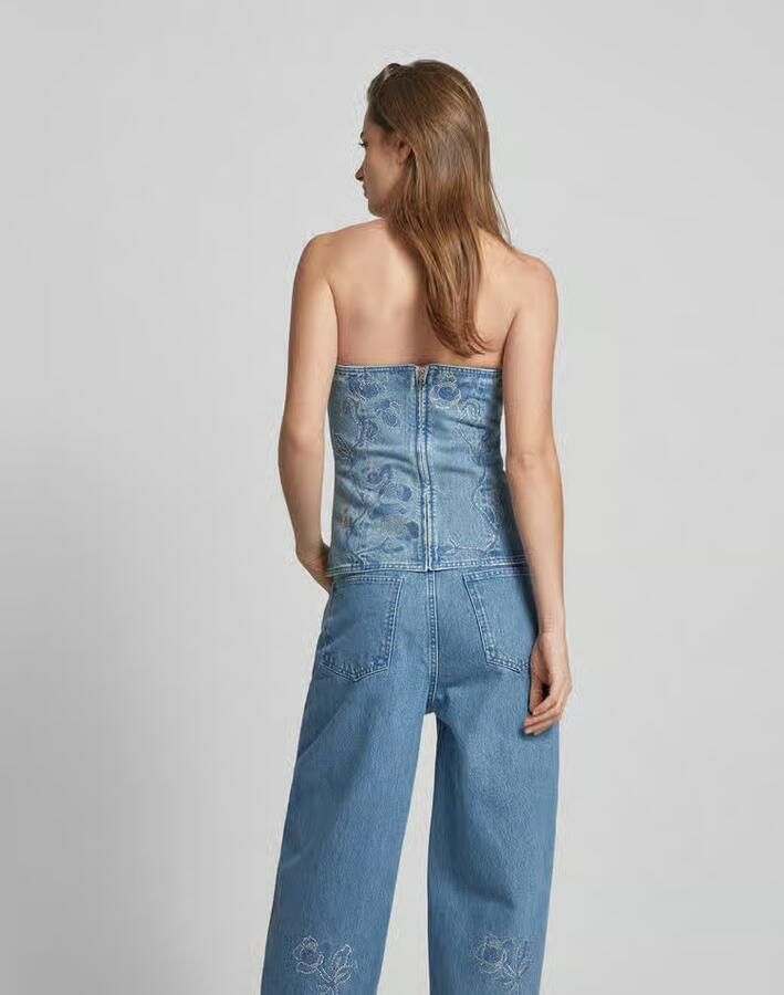 Rotate Birger Christensen Indigo Blue Denim Jurk met Bloemenborduursel Blue Dames
