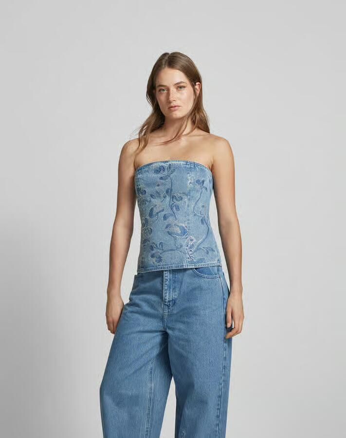 Rotate Birger Christensen Indigo Blue Denim Jurk met Bloemenborduursel Blue Dames - Foto 3