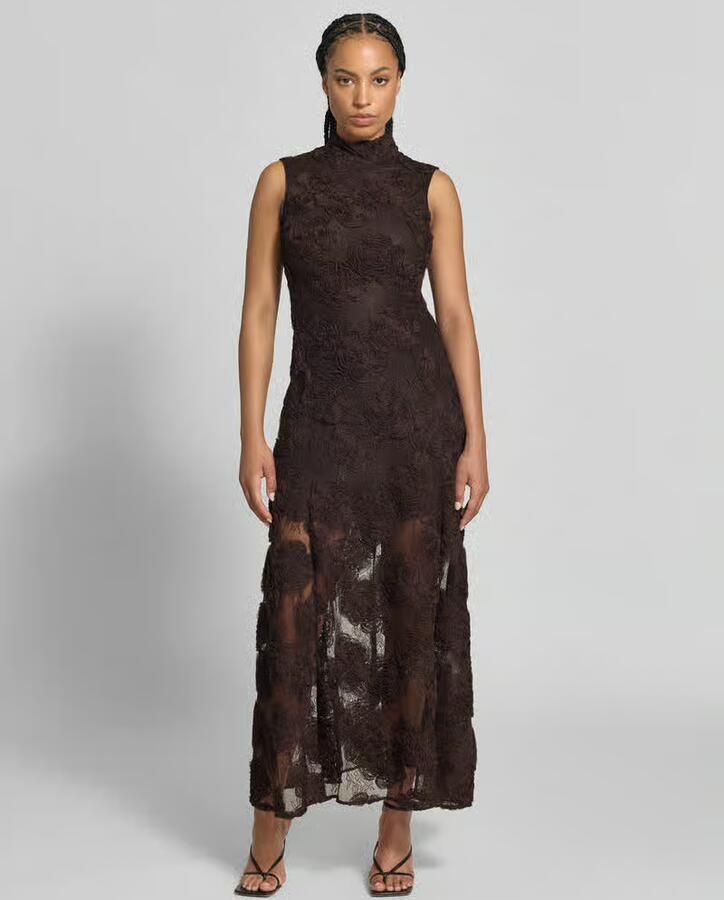 ROTATE Maxi-jurk met florale all-over garnering - Foto 2