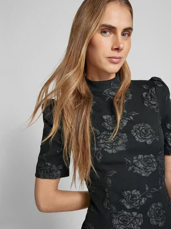 Rotate Birger Christensen Bloemen Jacquard Midi Jurk Zwart Black Dames