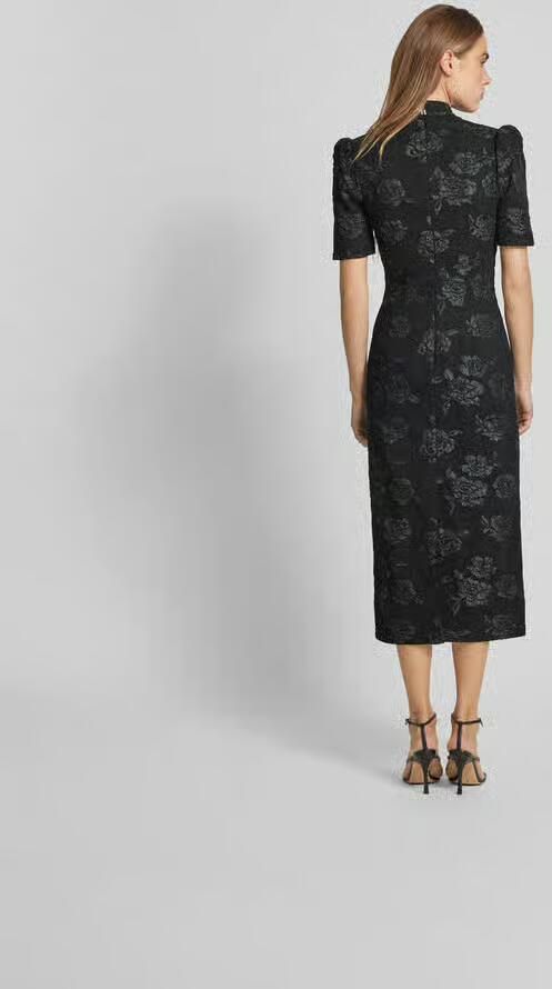 Rotate Birger Christensen Bloemen Jacquard Midi Jurk Zwart Black Dames - Foto 4