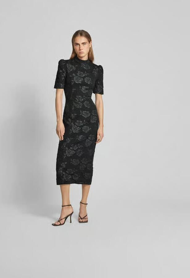 Rotate Birger Christensen Bloemen Jacquard Midi Jurk Zwart Black Dames - Foto 3