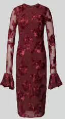 Rotate Birger Christensen Bloemen Mesh Midi Jurk met Borduurwerk Red Dames