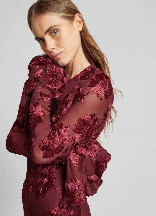 Rotate Birger Christensen Bloemen Mesh Midi Jurk met Borduurwerk Red Dames - Foto 2