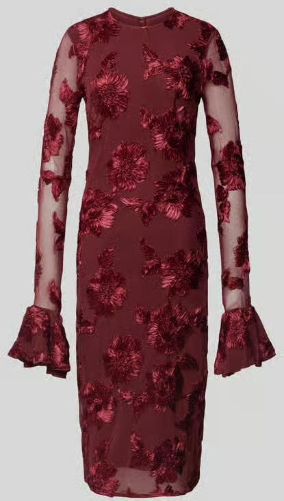 Rotate Birger Christensen Bloemen Mesh Midi Jurk met Borduurwerk Red Dames - Foto 3