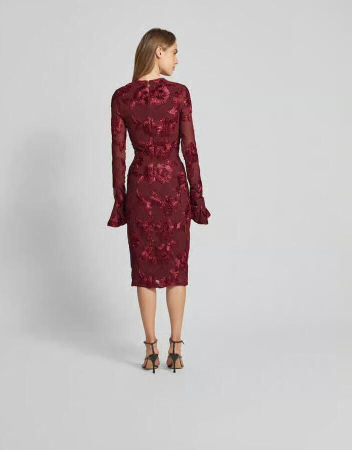 Rotate Birger Christensen Bloemen Mesh Midi Jurk met Borduurwerk Red Dames - Foto 3