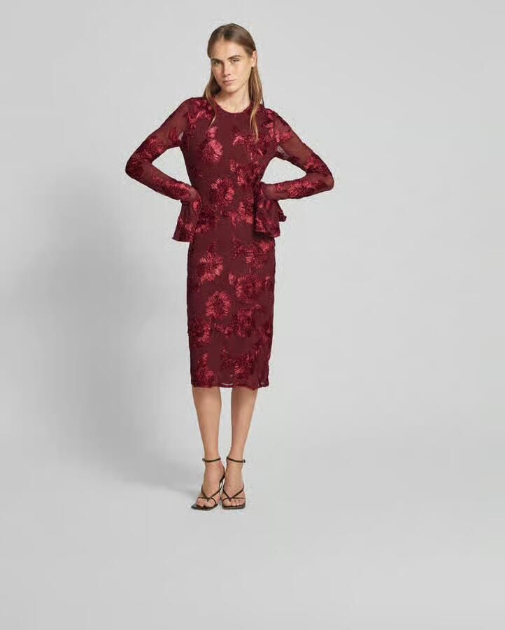 Rotate Birger Christensen Bloemen Mesh Midi Jurk met Borduurwerk Red Dames - Foto 2