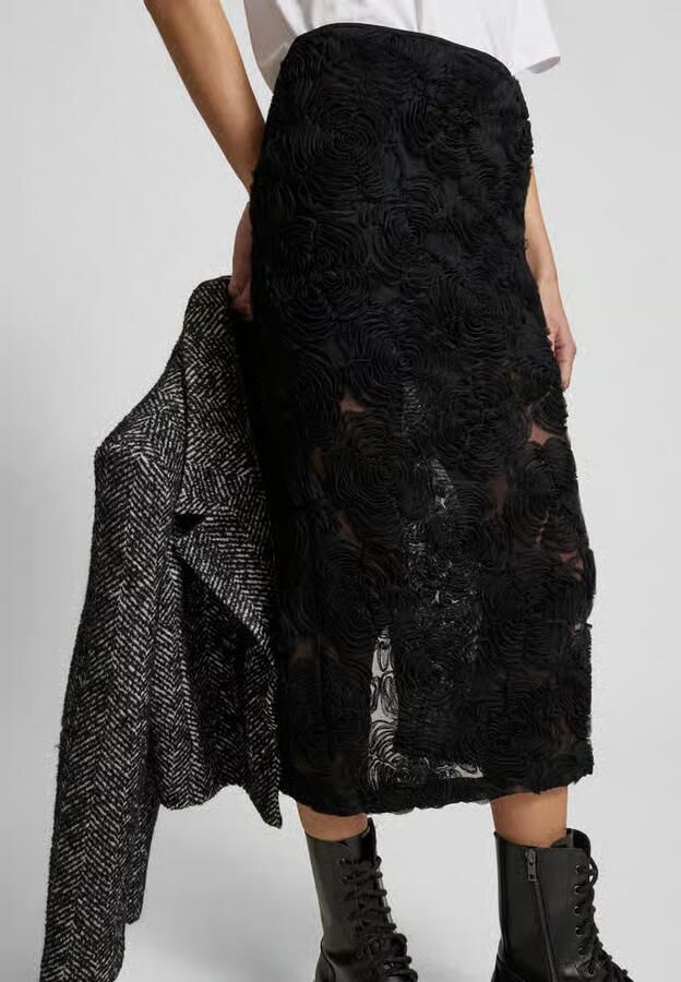 Rotate Birger Christensen Bloemen Mesh Pencil Rok Black Dames - Foto 2