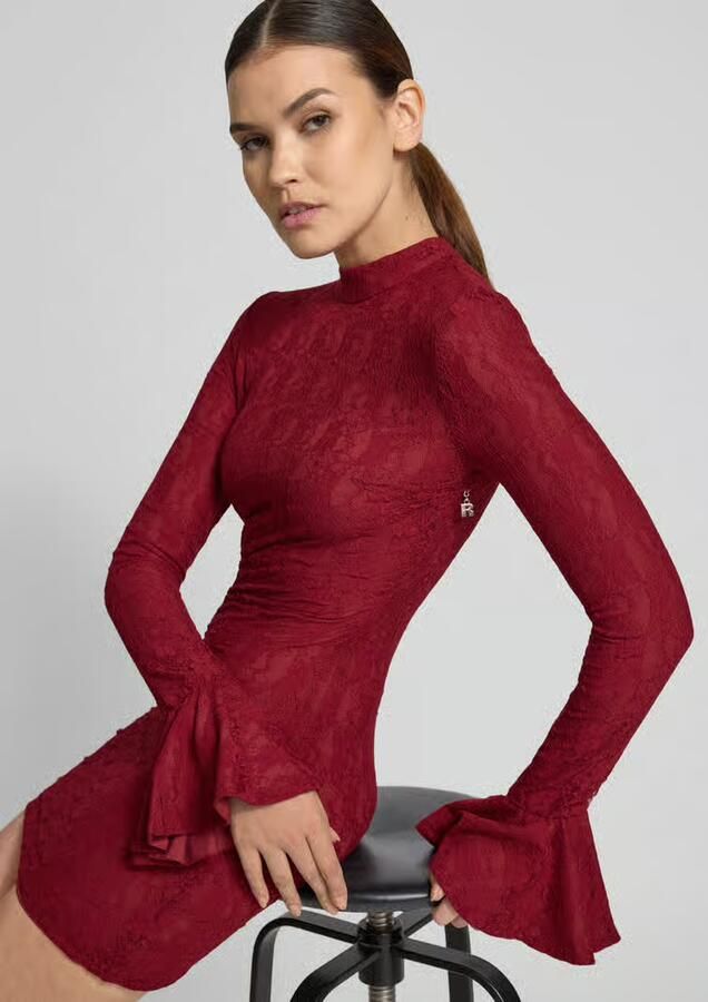 Rotate Birger Christensen Bordeaux Kant Mini Jurk Red Dames