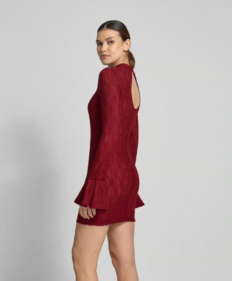 Rotate Birger Christensen Bordeaux Kant Mini Jurk Red Dames