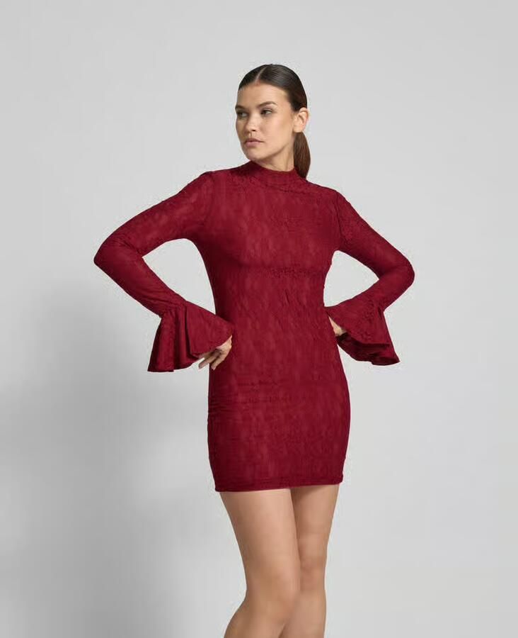 Rotate Birger Christensen Bordeaux Kant Mini Jurk Red Dames - Foto 2
