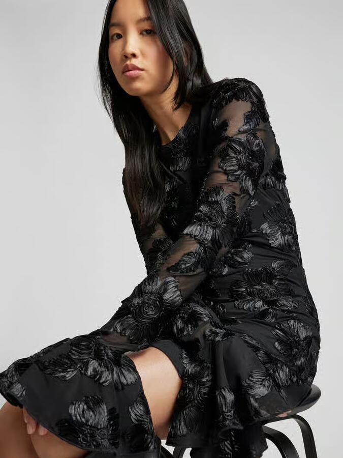 Rotate Birger Christensen Jurk met Bloemendecoratie in Effen Kleur Black Dames