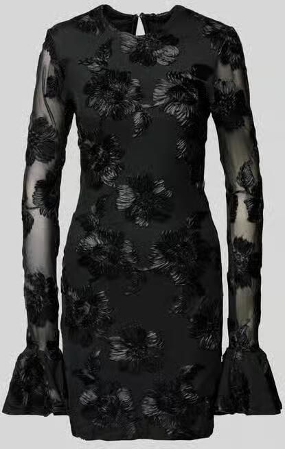Rotate Birger Christensen Jurk met Bloemendecoratie in Effen Kleur Black Dames - Foto 3