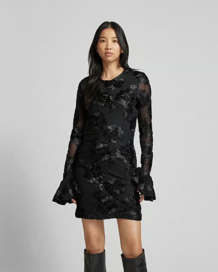 Rotate Birger Christensen Jurk met Bloemendecoratie in Effen Kleur Black Dames - Foto 3