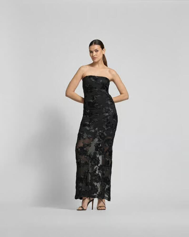 Rotate Birger Christensen Zwarte Bloemen Mesh Tube Jurk Black Dames - Foto 3
