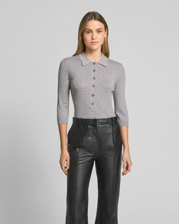 ROTATE Slim fit poloshirt in gebreide look - Foto 2