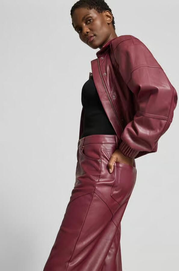 ROTATE Straight fit stoffen broek in leerlook