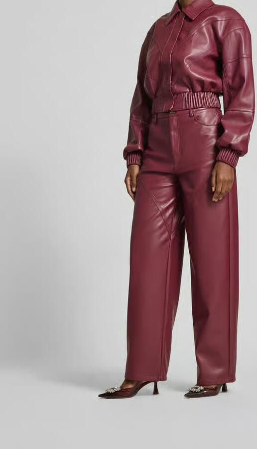 ROTATE Straight fit stoffen broek in leerlook - Foto 3
