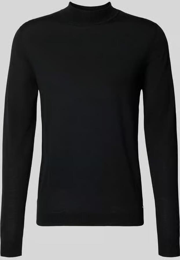 ROY ROBSON Slim fit gebreide pullover van zuivere scheerwol met opstaande kraag